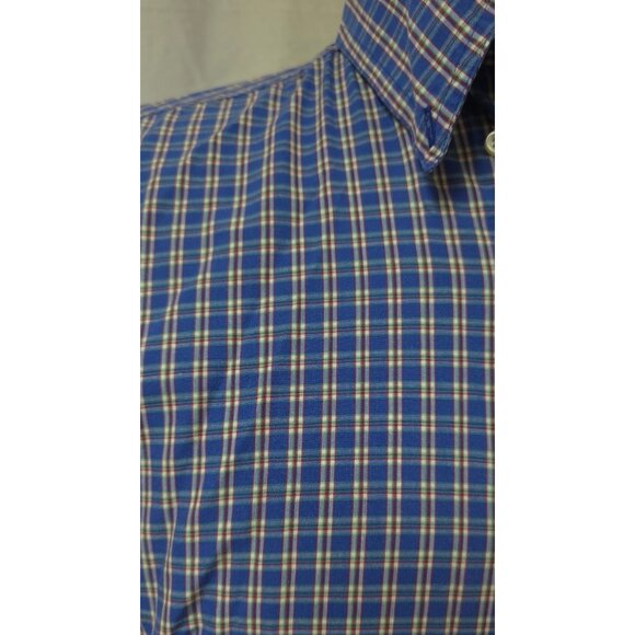 Chaps Easy Care Mens Large Blue Check Plaid Short Sleeve Button Down Shirt - Picture 5 of 11